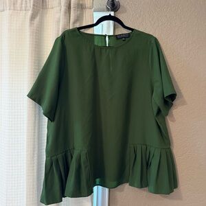 Eloquii Green Boxy Ruffled Blouse